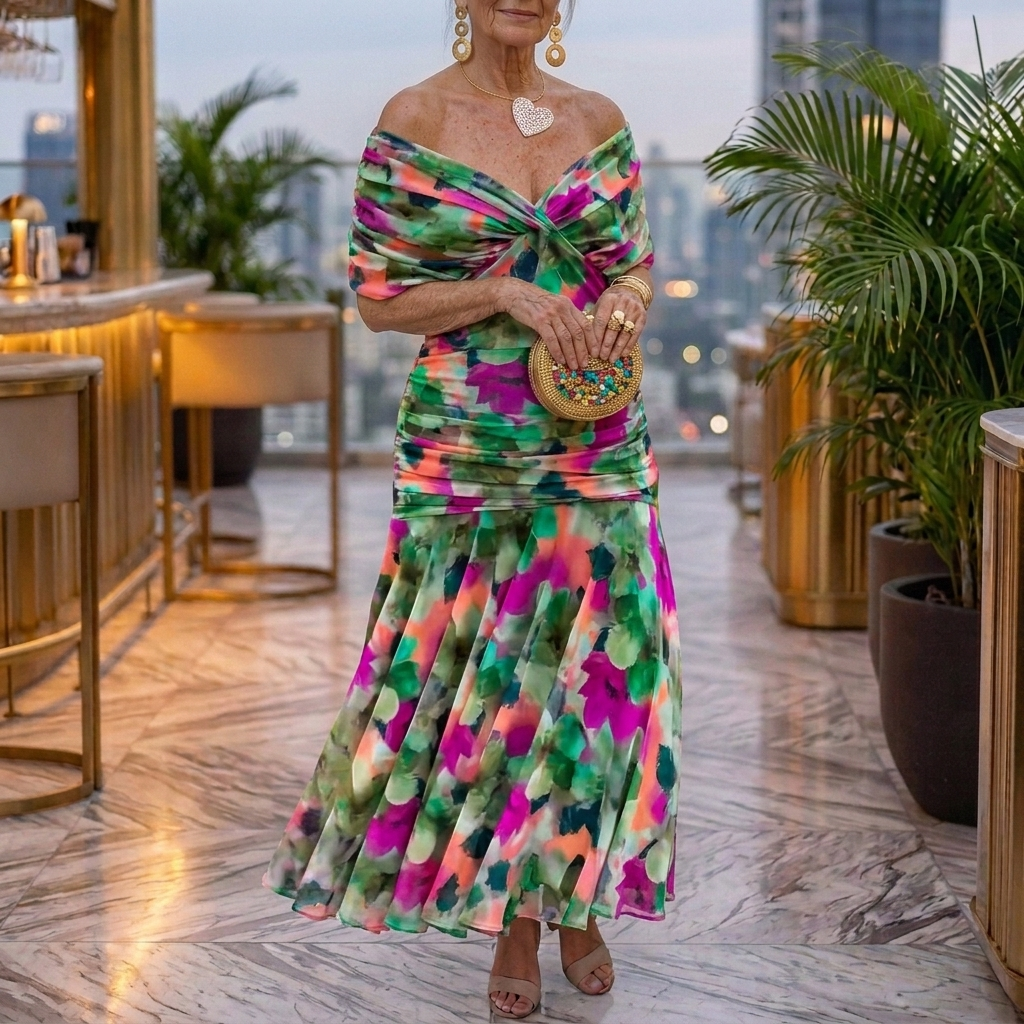 ALONDRA™ | LONG FLORAL DRESS WITH V-NECK