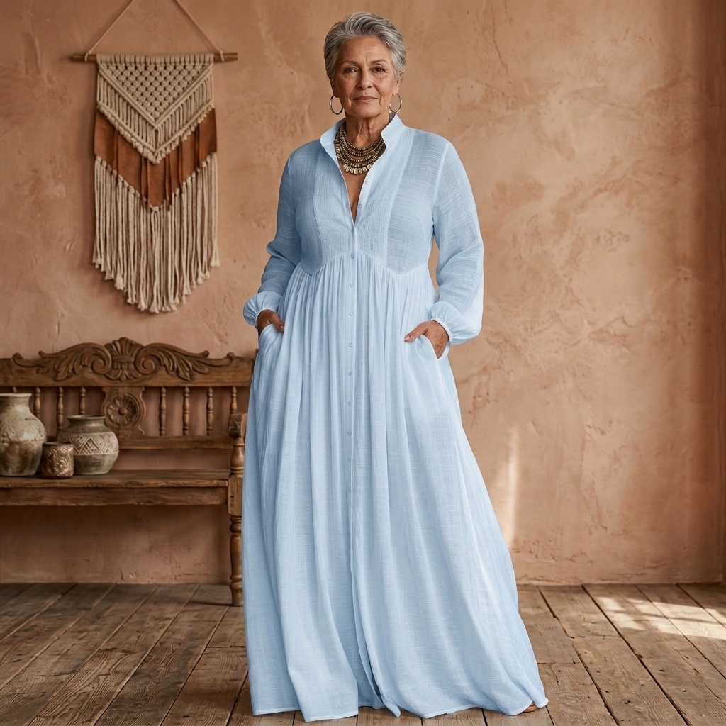 SERENA | FLOWING BUTTON-FRONT MAXI DRESS
