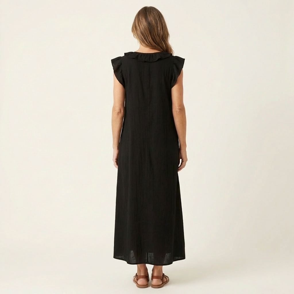JOSETTE | RUFFLE V-NECK LINEN MAXI DRESS