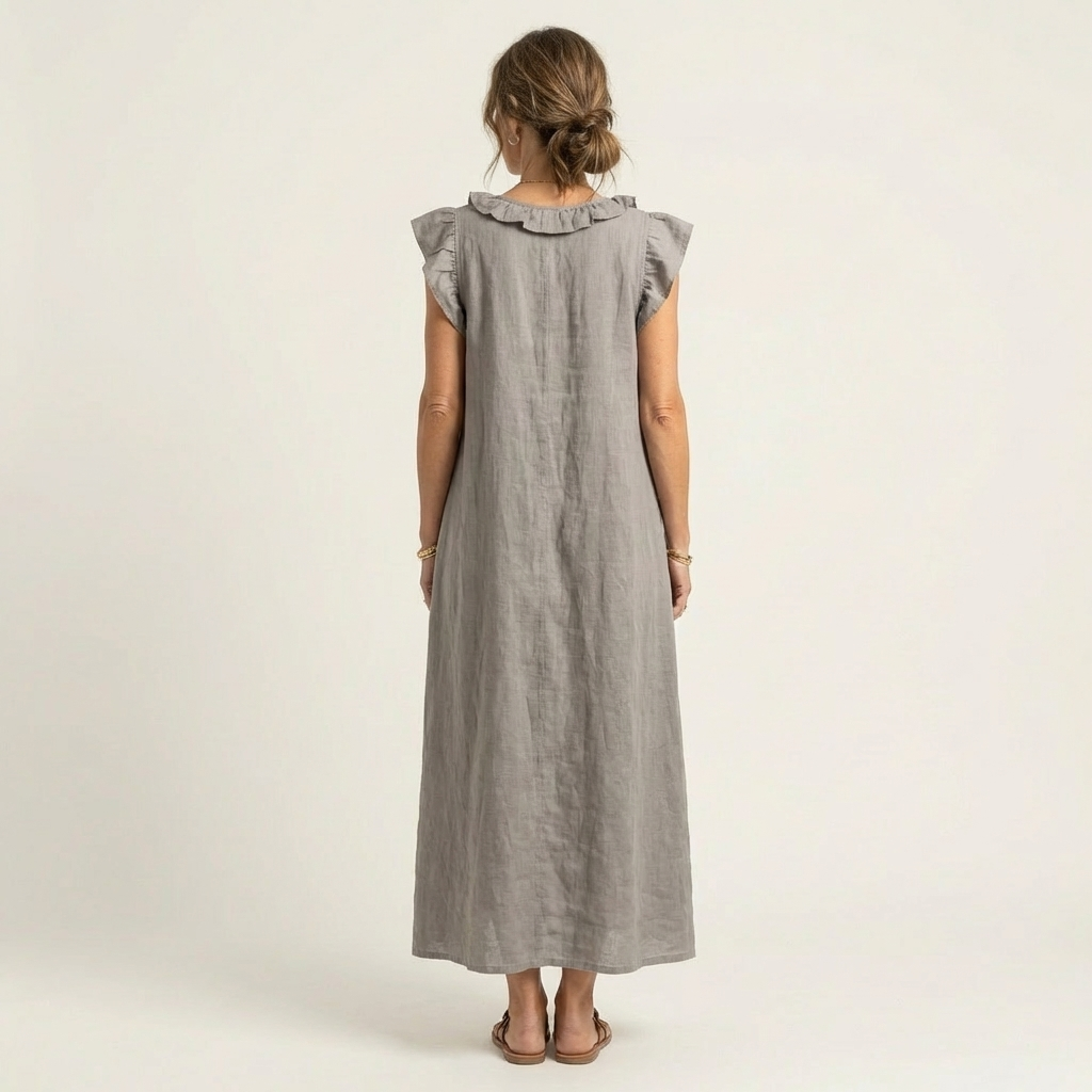 JOSETTE | RUFFLE V-NECK LINEN MAXI DRESS