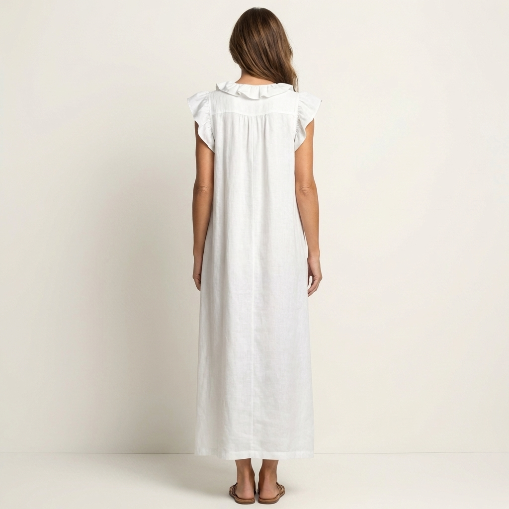 JOSETTE | RUFFLE V-NECK LINEN MAXI DRESS