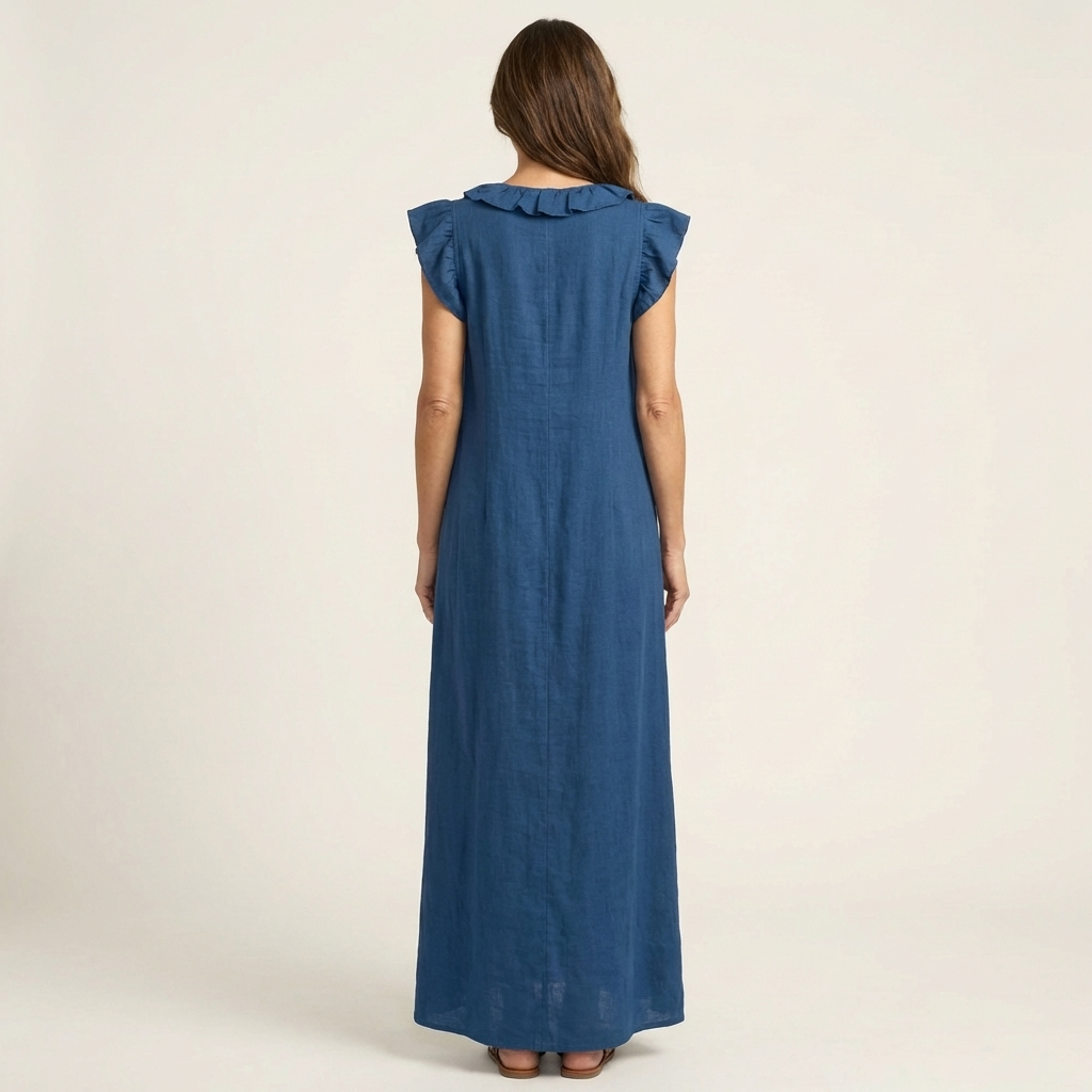JOSETTE | RUFFLE V-NECK LINEN MAXI DRESS