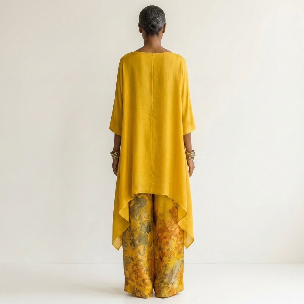 CARIOLA | COTTON-SILK TWO-PIECE SET WITH ASYMMETRIC TUNIC