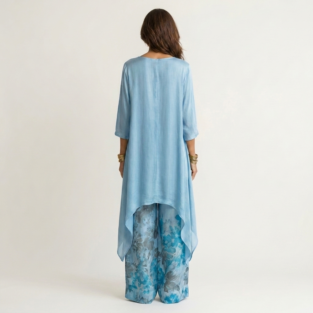 CARIOLA | COTTON-SILK TWO-PIECE SET WITH ASYMMETRIC TUNIC