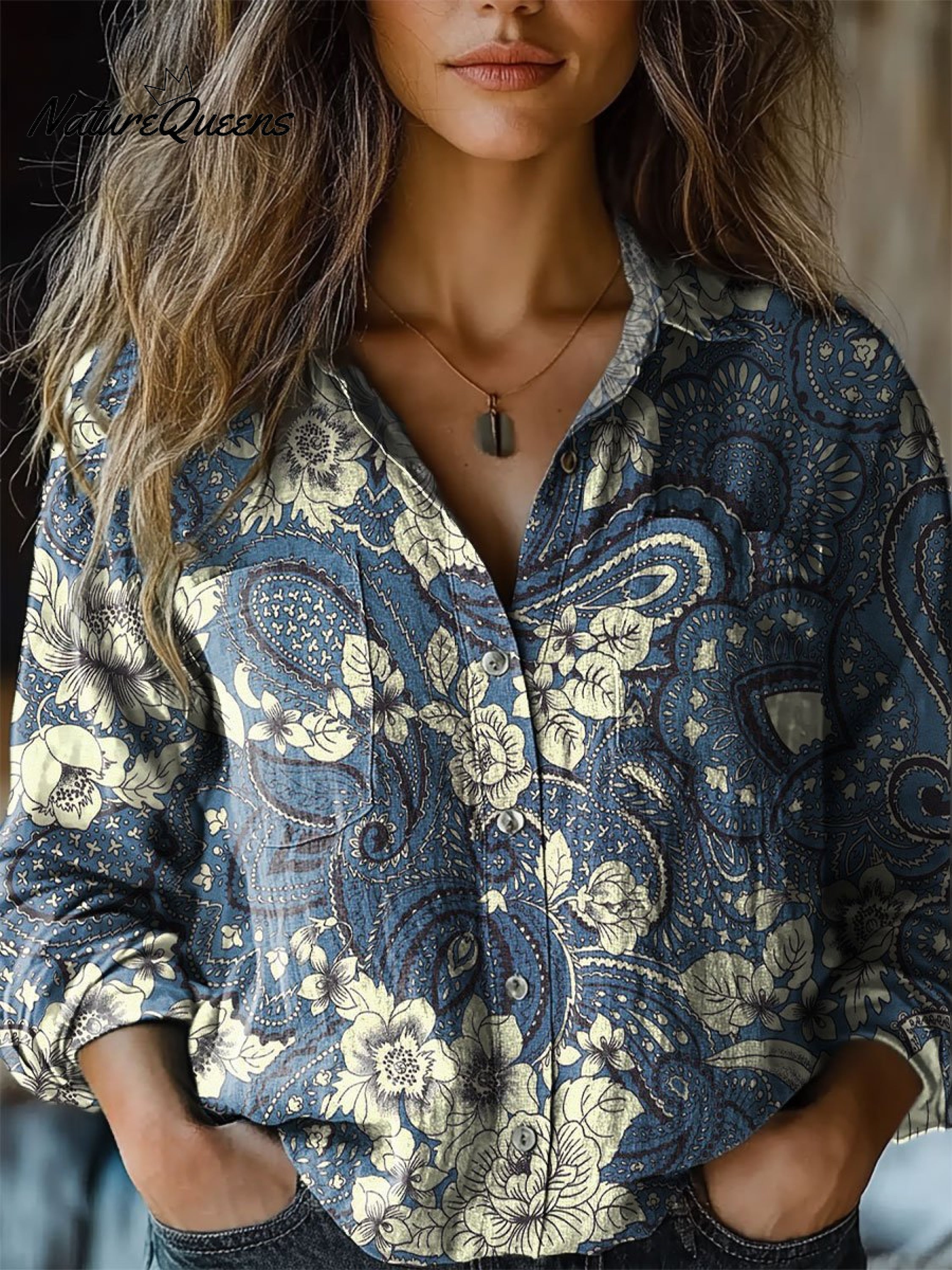 Denise | Women's Paisley Pattern Print Casual Long Sleeve Comfortable Cotton Shirt
