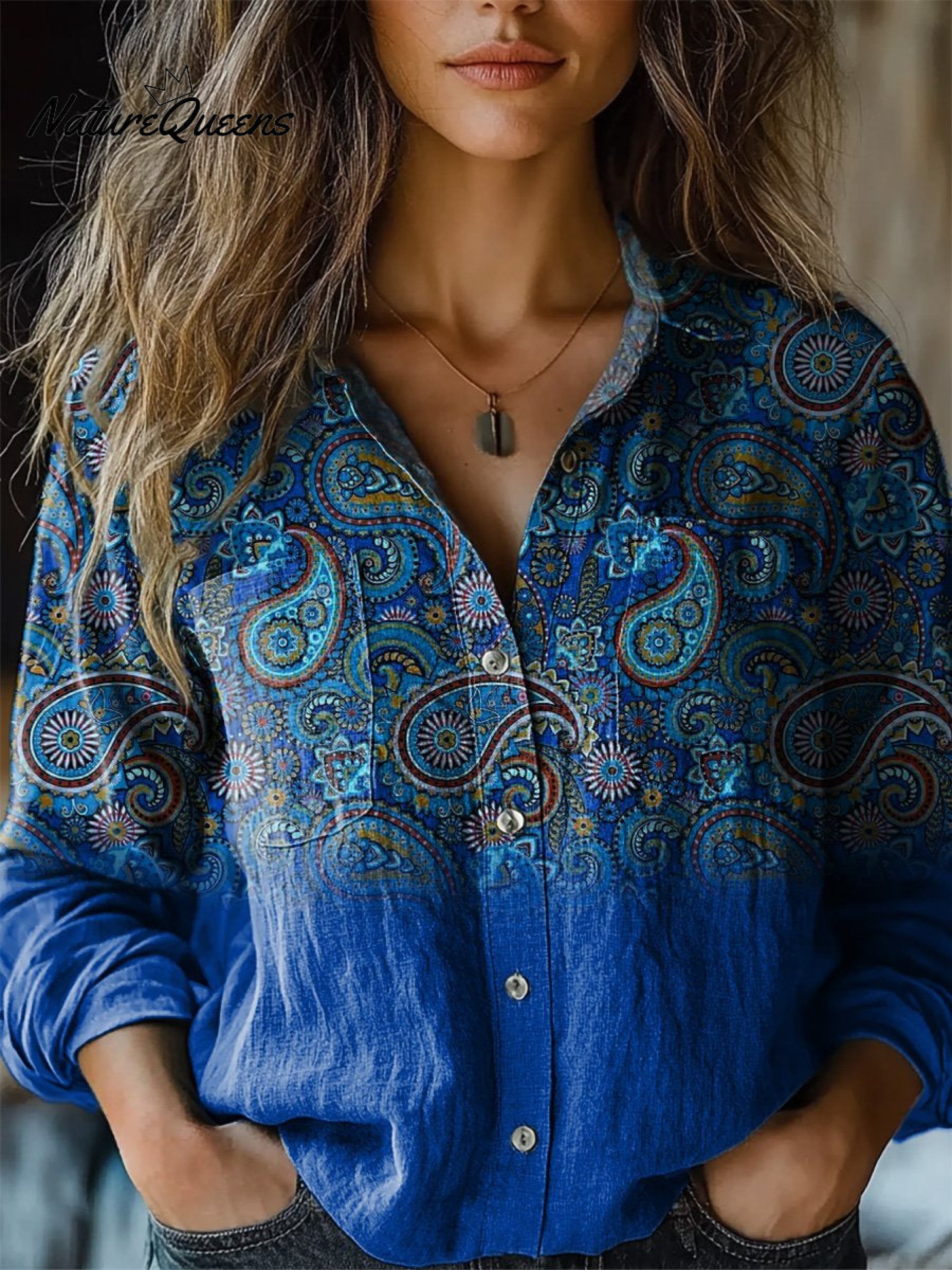Christina | Elegant Paisley Pattern Printed Women's Casual Long Sleeve Comfortable Cotton Shirt