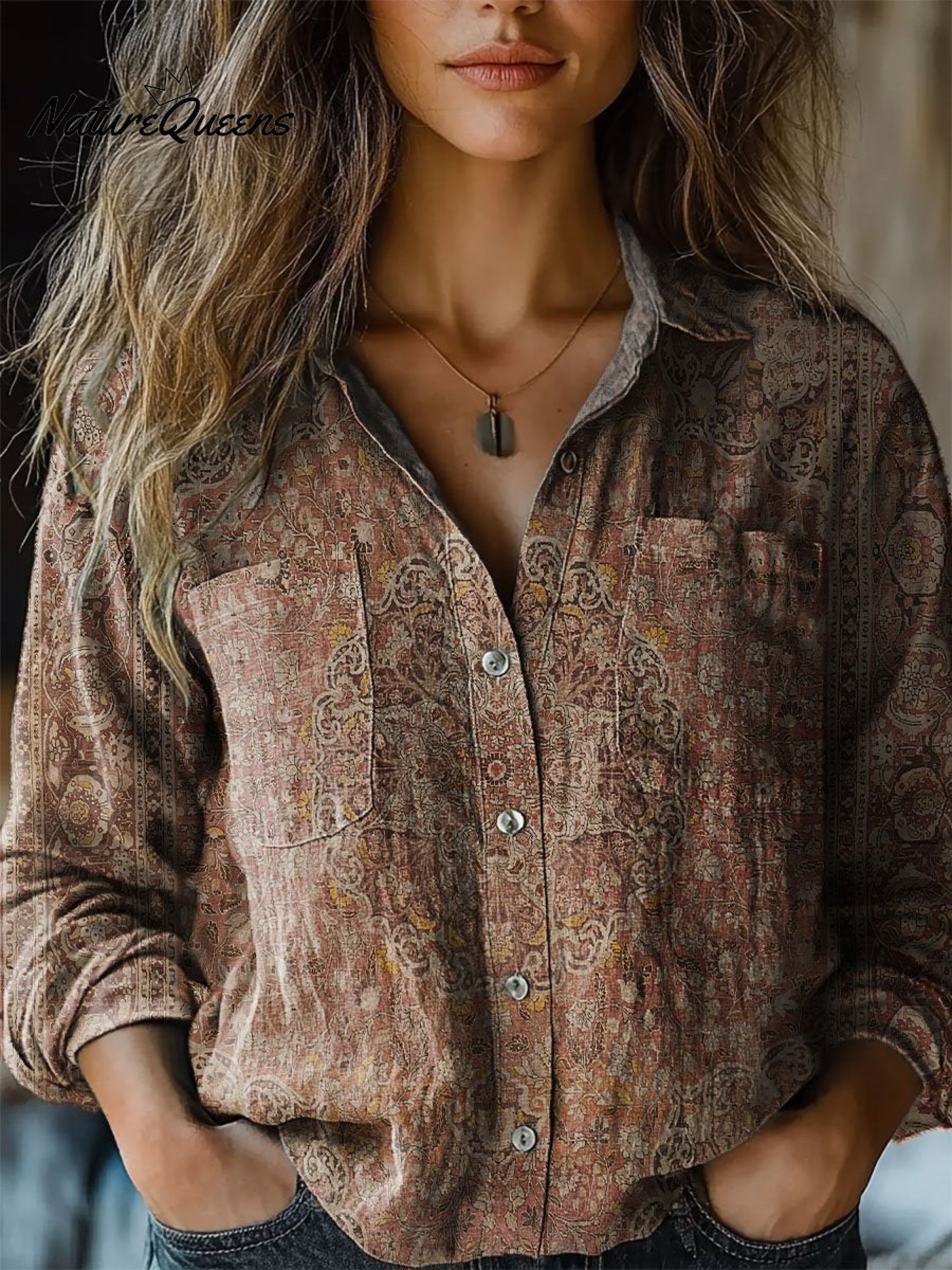 Rachel | Women's Vintage Art Print Casual Long Sleeve Comfortable Cotton Shirt