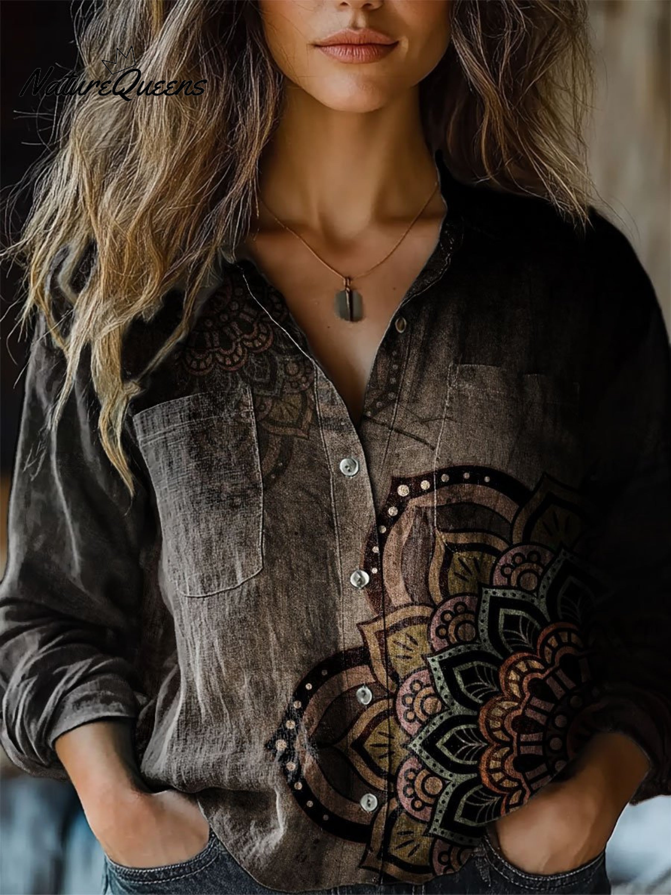 Amanda | Women's Vintage Print Casual Long Sleeve Comfortable Cotton Shirt