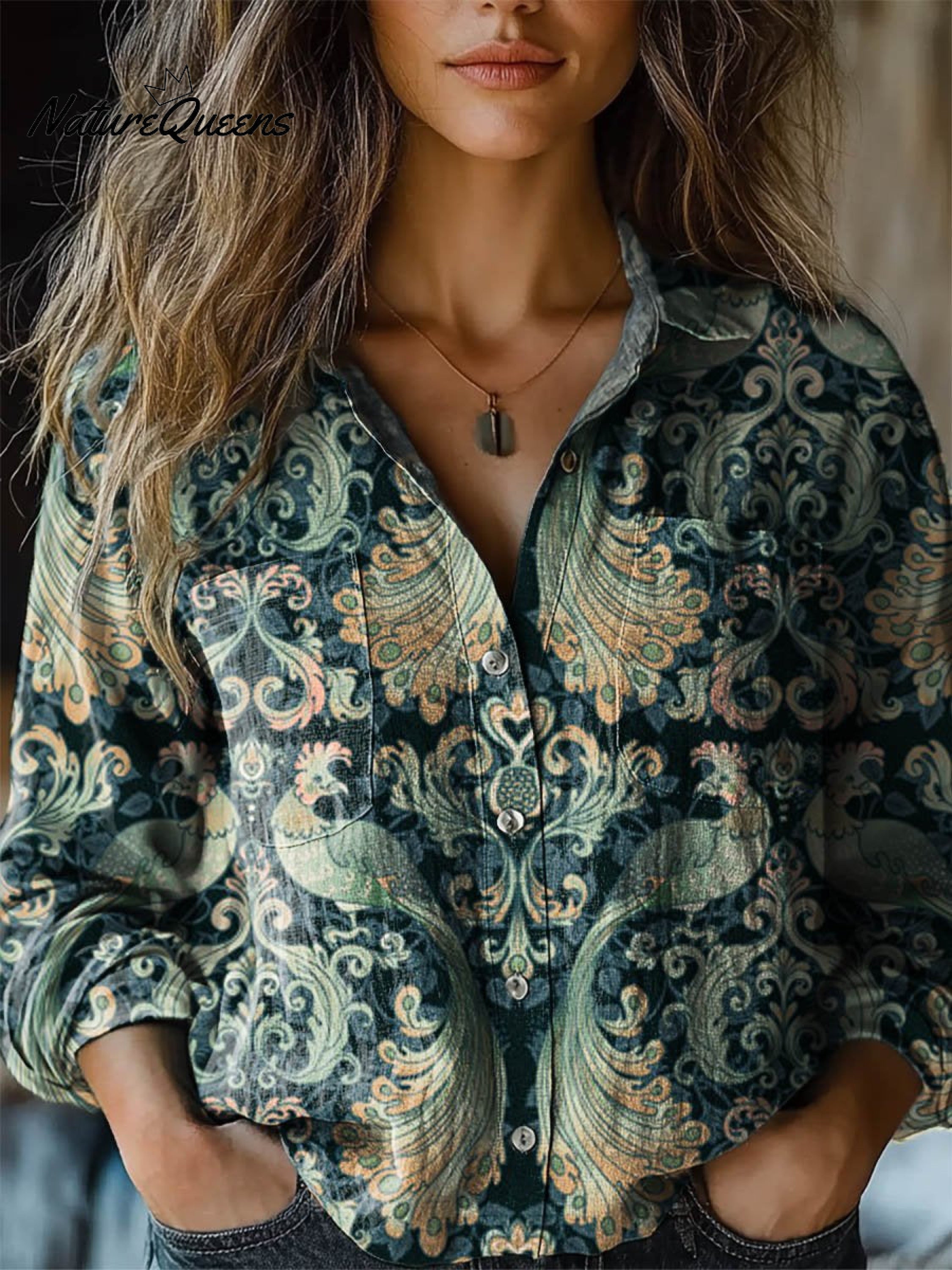 Ruth | Women's Vintage Lovely Floral Art Print Casual Long Sleeve Comfortable Cotton Shirt