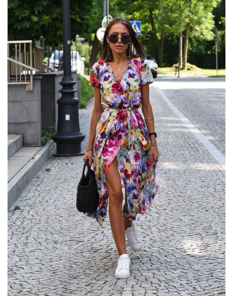 Tzahalit™ | Stylish V-Neck Floral Dress