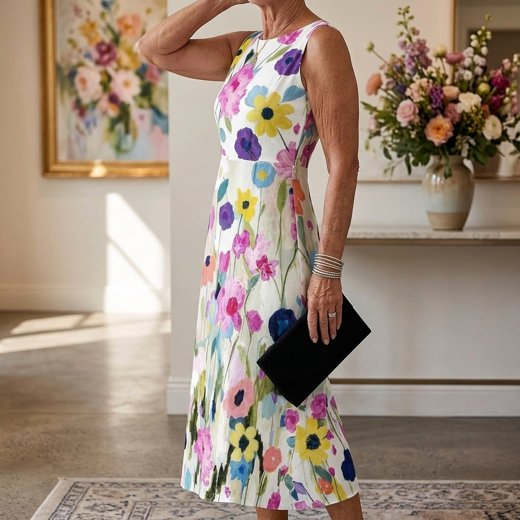 CARMINA | WATERCOLOR FLORAL SLEEVELESS MIDI DRESS