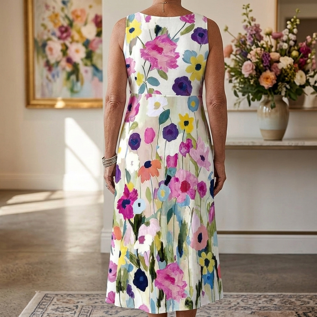 CARMINA | WATERCOLOR FLORAL SLEEVELESS MIDI DRESS