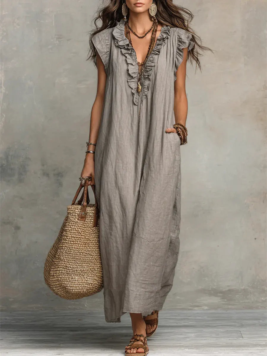 RIVAGÉ | LINEN MAXI DRESS