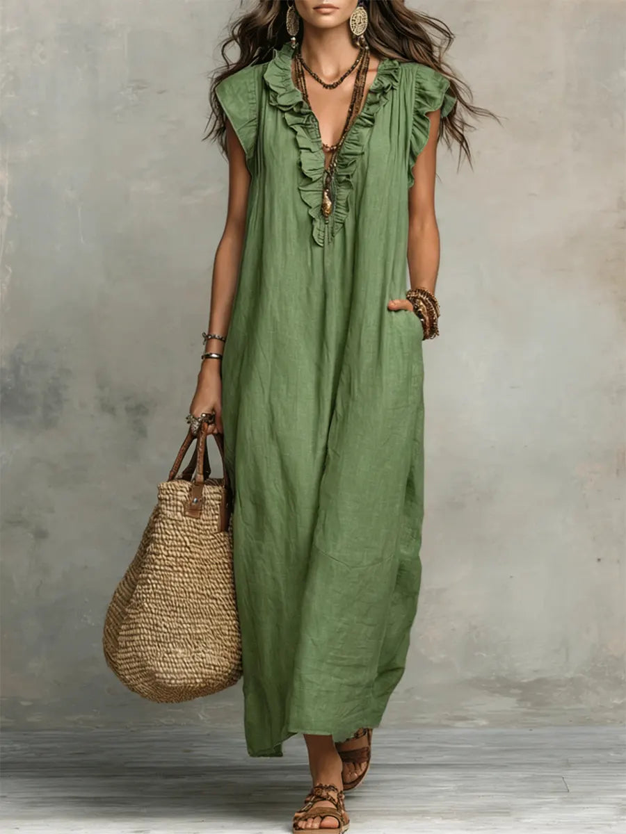 RIVAGÉ | LINEN MAXI DRESS