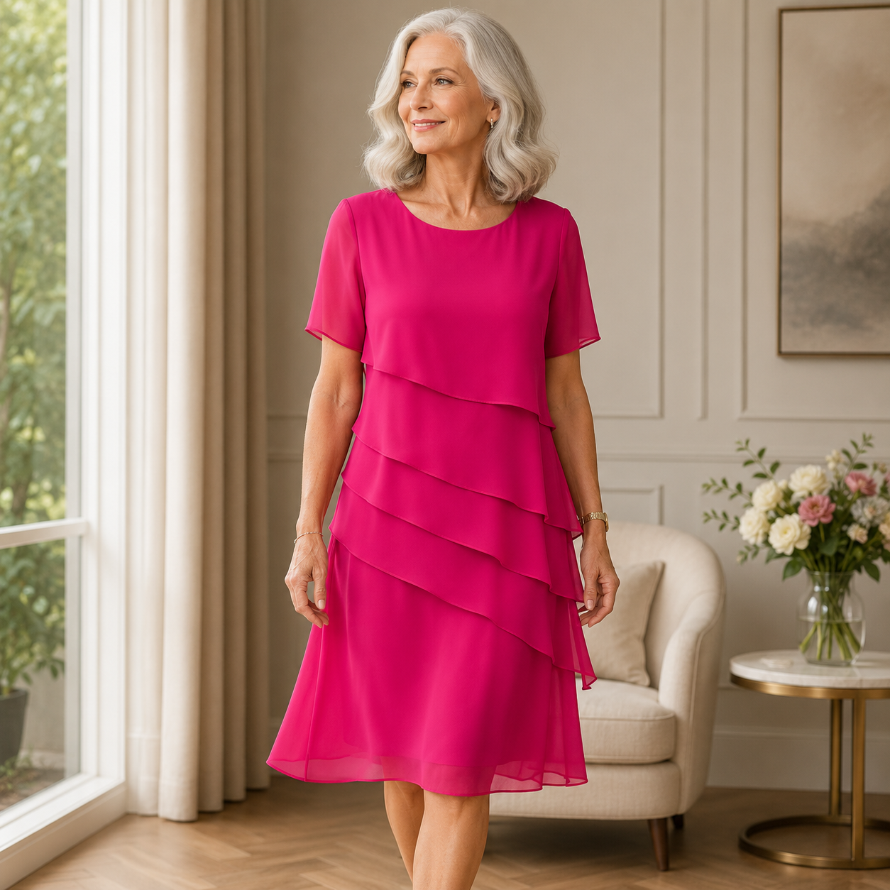 LINDA | ELEGANT COMFORT RUFFLE DRESS