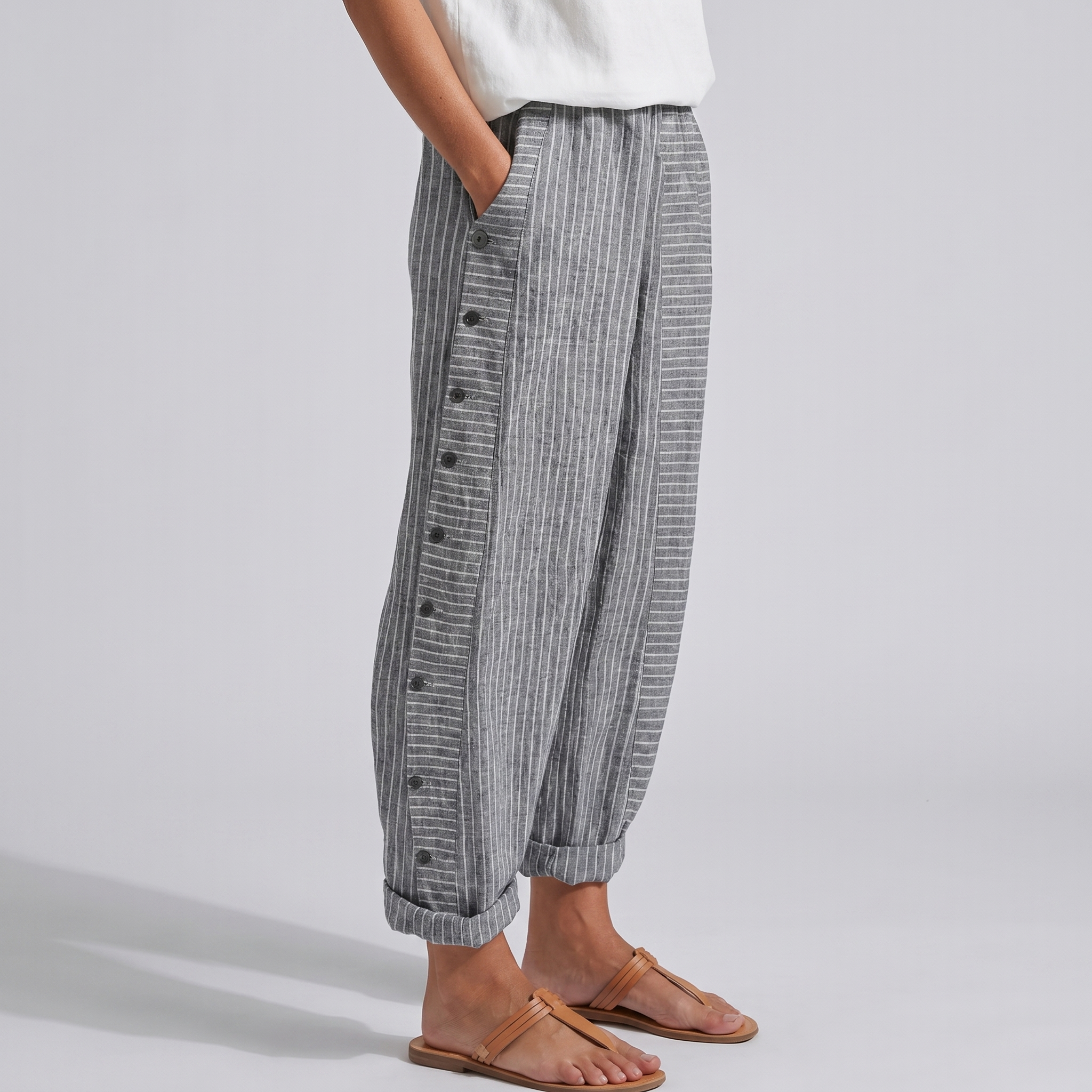 TESS | STRIPED PANEL BUTTON TROUSERS